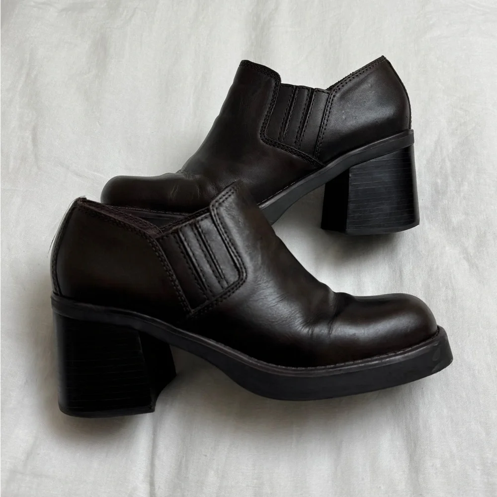 Vintage Y2K 2000s MIA Chunky Platform Chocolate Brown Leather Boots Size 10